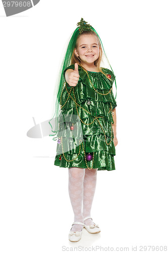 Image of Girl in Christmas tree costume