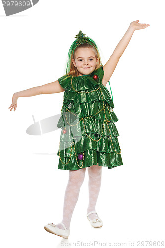 Image of Girl in Christmas tree costume