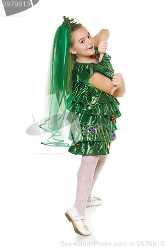 Image of Girl in Christmas tree costume