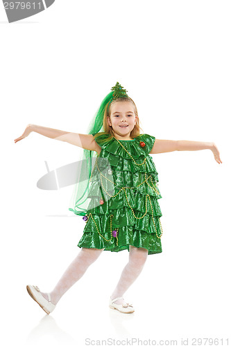 Image of Girl in Christmas tree costume
