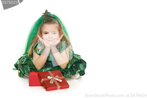 Image of Girl in Christmas tree costume