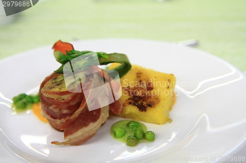Image of bacon roll with spring vegetable