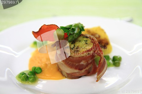 Image of bacon roll with spring vegetable