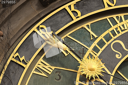 Image of Astronomical clock in Prague in puddle