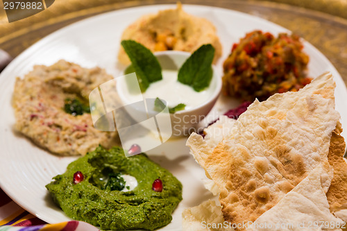 Image of assorted of oriental food, mezze