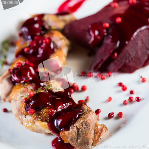 Image of Roasted duck breast with cranberry sauce