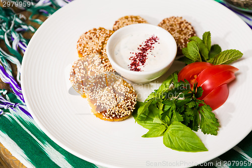 Image of Middle East cuisine. a plate of delicious falafels