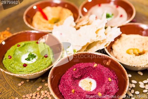 Image of assorted of oriental food, mezze