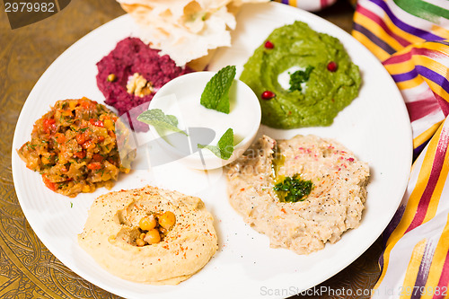 Image of assorted of oriental food, mezze