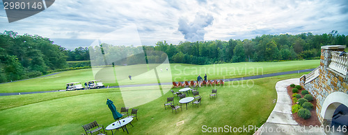 Image of luxurious golf course on a cloudy day