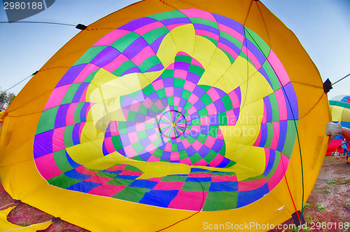 Image of Colorful hot air balloons at festival 