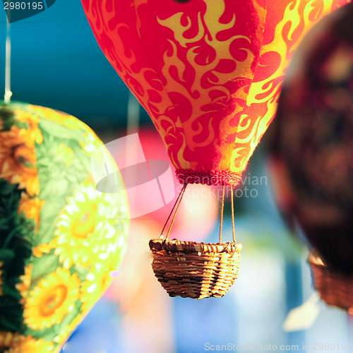 Image of Colorful hot air balloons at festival 