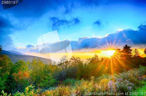 Image of Blue Ridge Parkway late summer Appalachian Mountains Sunset West