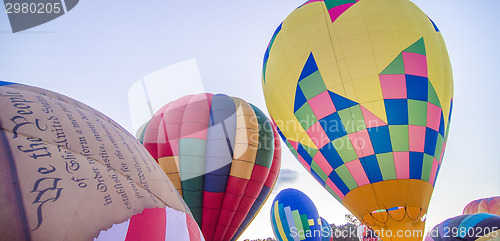 Image of Colorful hot air balloons at festival 