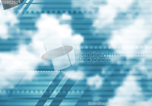 Image of Abstract tech blue design with cloudscape