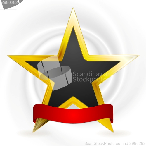 Image of Gold star and red ribbon. Winner design