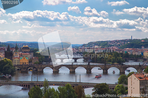 Image of Bridge and rooftops of Prague