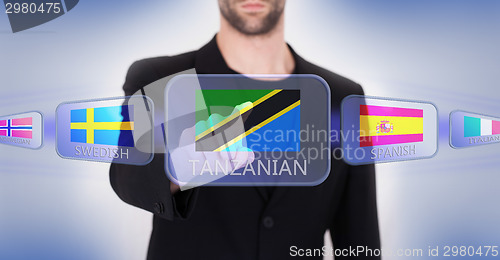 Image of Hand pushing on a touch screen interface