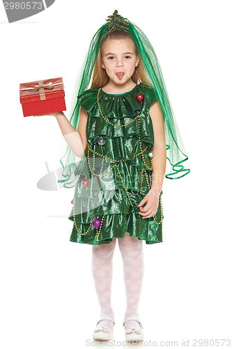 Image of Girl in Christmas tree costume