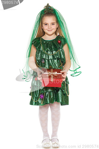 Image of Girl in Christmas tree costume