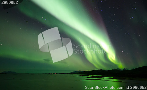 Image of Northern Light reflected in the sea