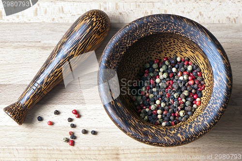 Image of Red, black, green and white peppercorns