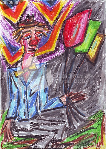 Image of Clown oil pastel painting