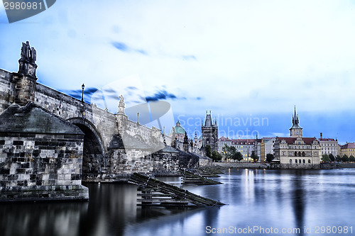 Image of Night view of Charles Bridge and Vltava