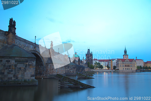 Image of Night view of Charles Bridge and Vltava