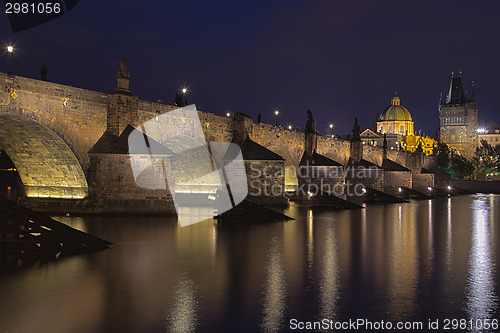 Image of Night view of Charles Bridge and Vltava