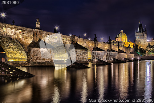 Image of Night view of Charles Bridge and Vltava