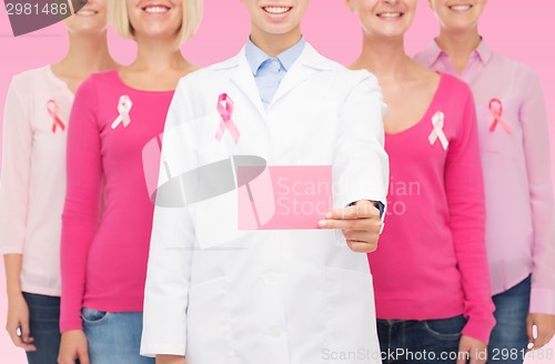 Image of close up of women with cancer awareness ribbons