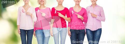 Image of close up of women with cancer awareness ribbons