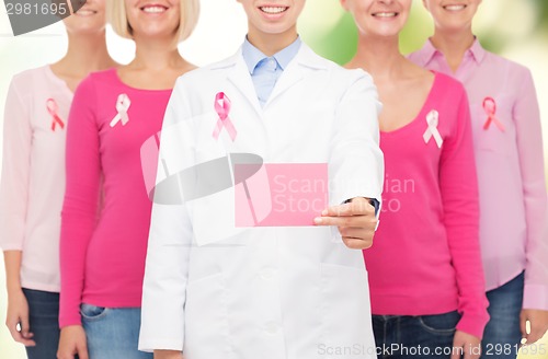 Image of close up of women with cancer awareness ribbons