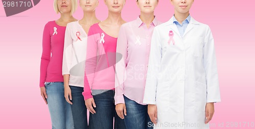 Image of close up of women with cancer awareness ribbons