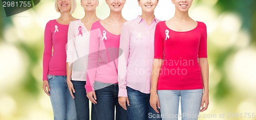 Image of close up of women with cancer awareness ribbons