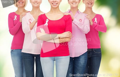 Image of close up of women with cancer awareness ribbons