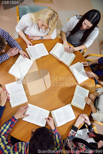Image of happy teens group in school