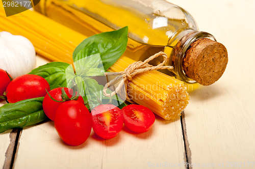 Image of Italian spaghetti pasta tomato and basil