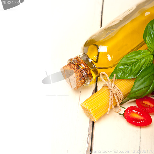 Image of Italian spaghetti pasta tomato and basil