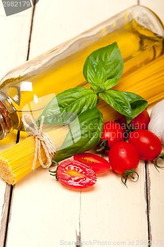 Image of Italian spaghetti pasta tomato and basil