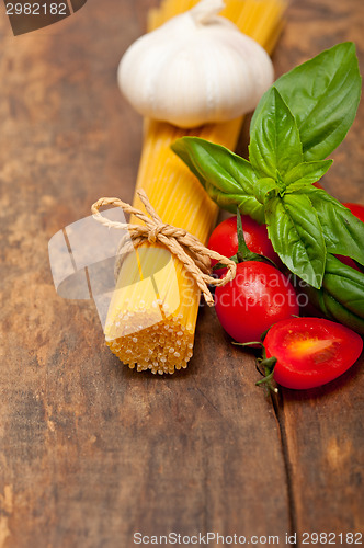 Image of Italian spaghetti pasta tomato and basil