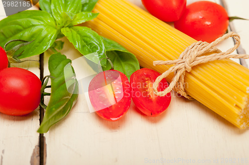 Image of Italian spaghetti pasta tomato and basil