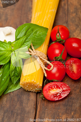 Image of Italian spaghetti pasta tomato and basil