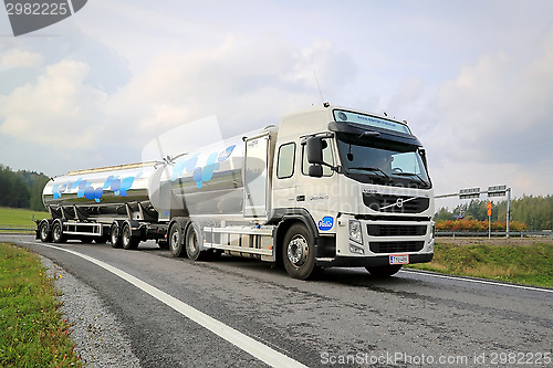 Image of Volvo FM Valio Milk Tank Truck on the Road