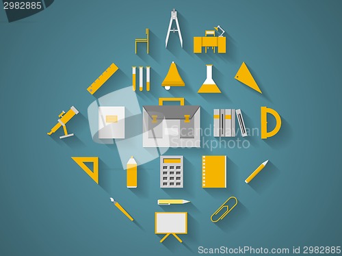 Image of Flat vector icons for school supplies