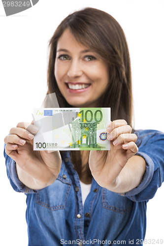 Image of Woman holding some Euro currency notes