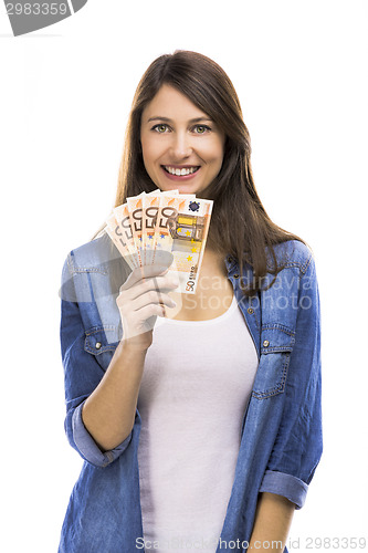 Image of Woman holding some Euro currency notes