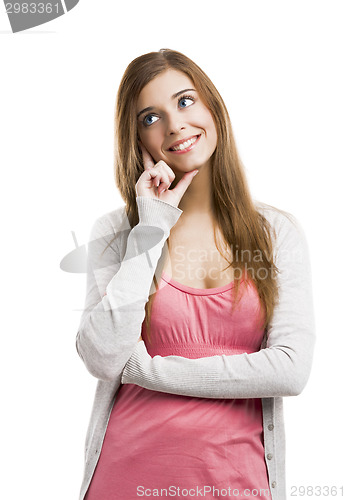 Image of Happy woman thinking