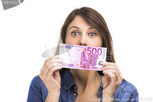 Image of Woman holding some Euro currency notes